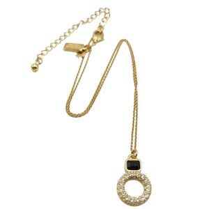 Kate Spade Gold Tone Black Clear Rhinestone Pendant Necklace, Chain 18" Long